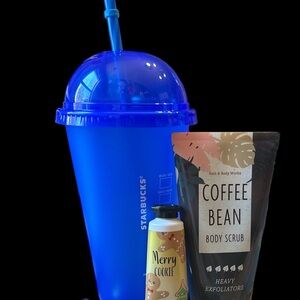 Starbucks Vibrant Blue Tumbler with Coffee Bean Scrub